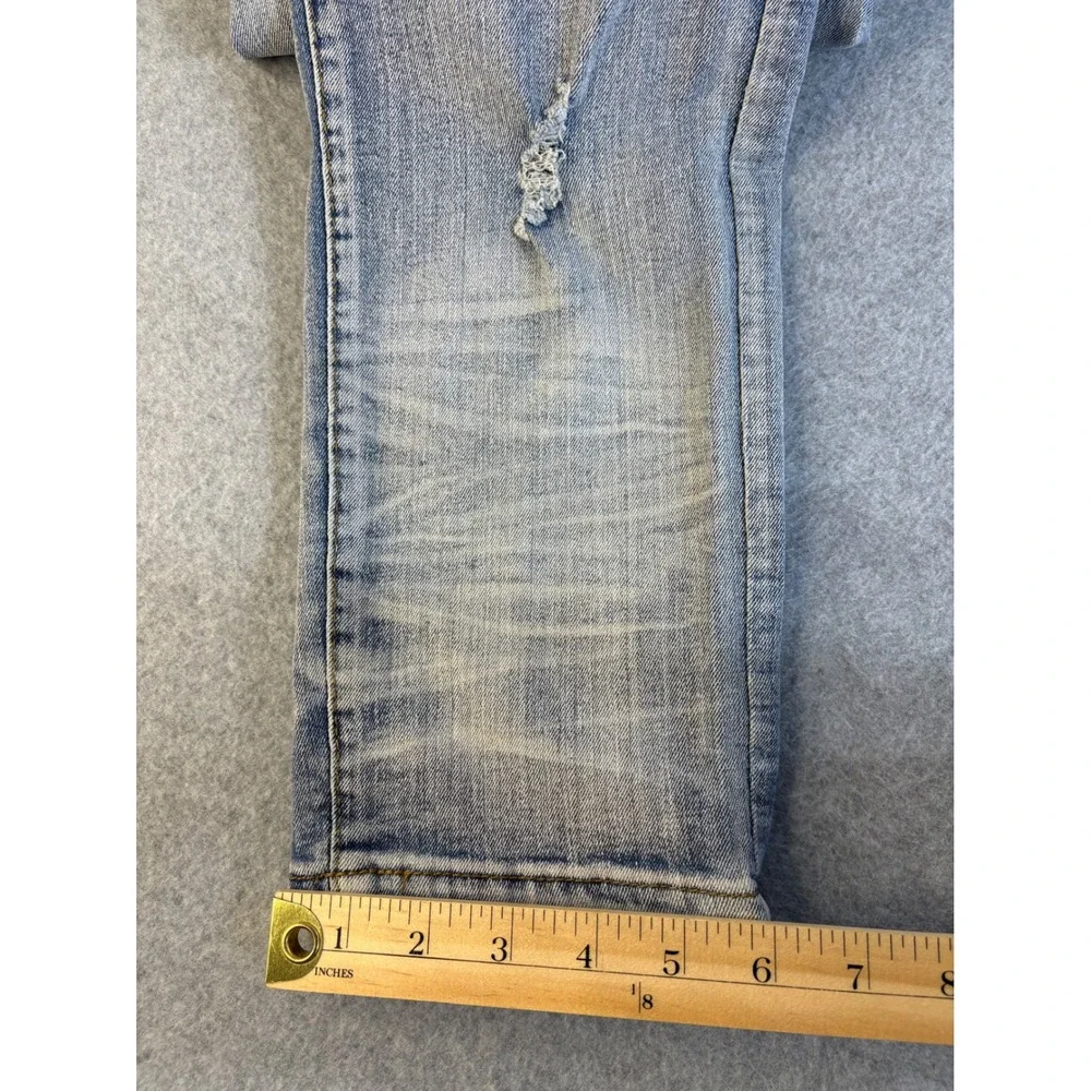 Valaba Mens Distressed Slim Fit Blue Jeans Light Wash Stretch Denim 34x32